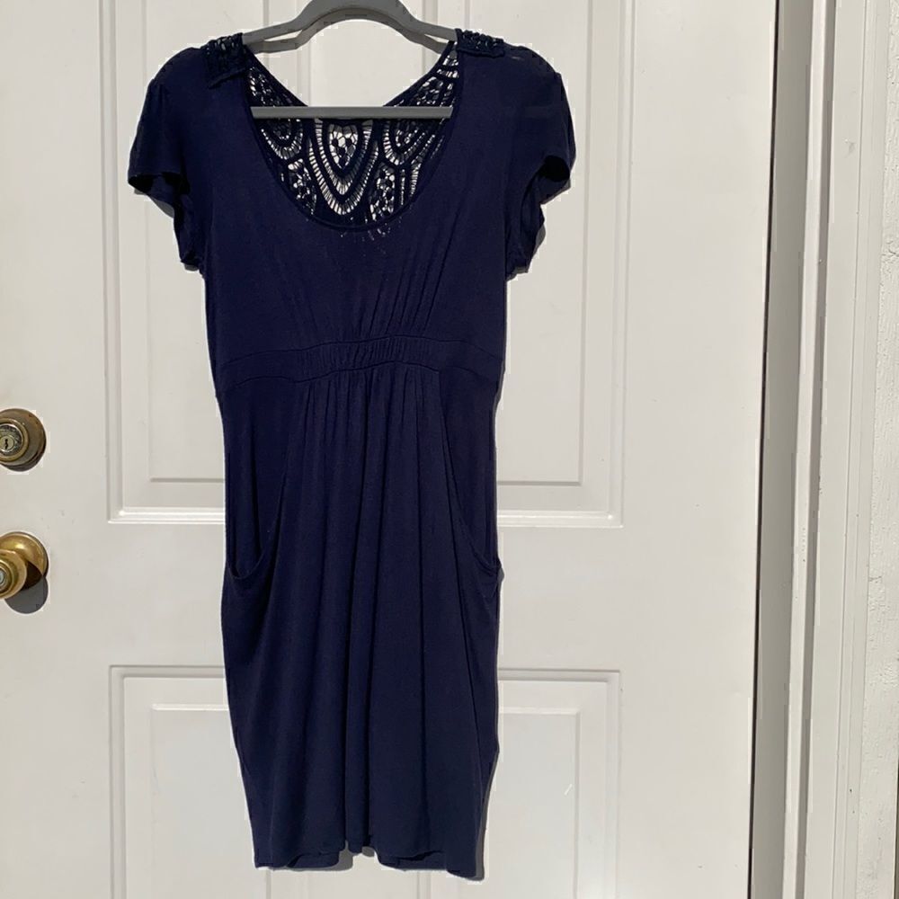 Bluheaven Navy Crochet Blue Cotton Dress